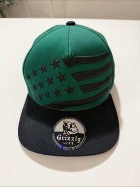Grizzly USA AMERICAN Flag Green and Black Flat Brim Snapback Hat